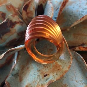 Vintage Lalique Crystal Ring Amber EUC
